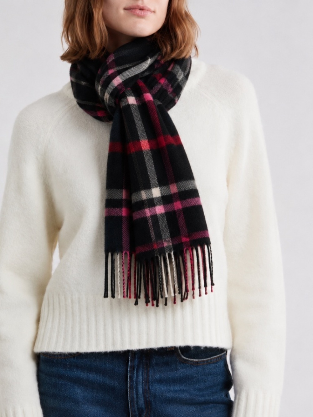 Charter Club 100% Cashmere Plaid Scarf with Tassels